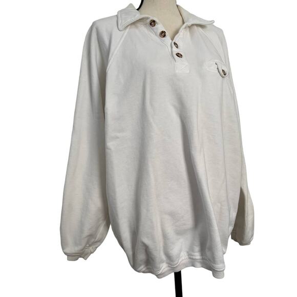 Vintage Y2K White Cotton Stuff Oversized Pullover Sweater Mens Large Button Up - Picture 2 of 10